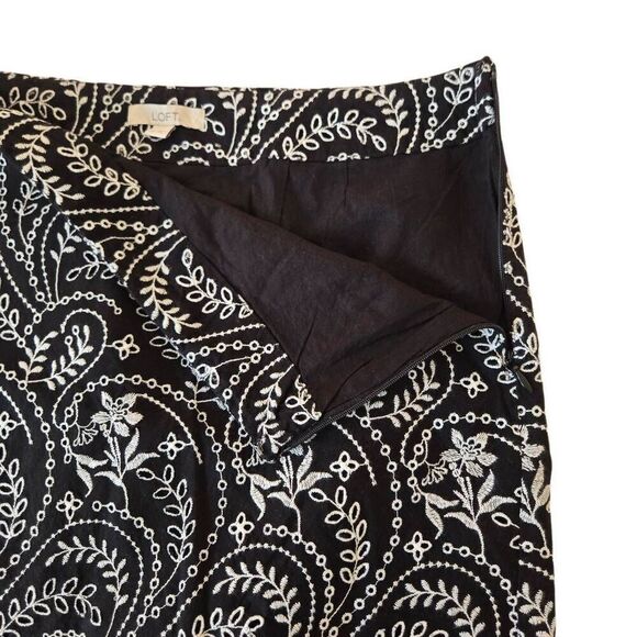 Loft Womens Black White Embroidered Lace Scalloped Hem Skirt Size 6 - Picture 4 of 10